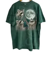 Three Raccoons Vintage Graphic T-shirts, Retro Raccoon Moon Tshirt, Raccoon Lovers, Funny Raccon Tee, Oversized Washed Tee, R...