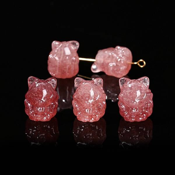 Natural Strawberry Quartz Carved Beads