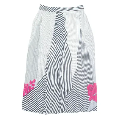 Womens Pleated Skirt White Midi Floral S