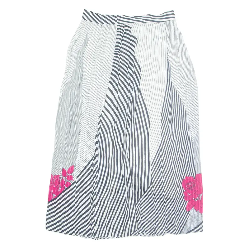 Womens Pleated Skirt White Midi Floral S