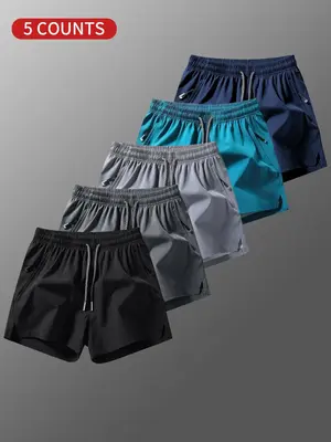 Men's Solid Drawstring Waist Split Hem Shorts, Casual Breathable Zipper Pocket Shorts for Summer, Men's Bottoms for Daily Wea...