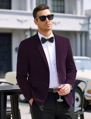 Two Button Slim Fit Blazers Retro Tuxedo Suit Jackets (US Only), Purple / L