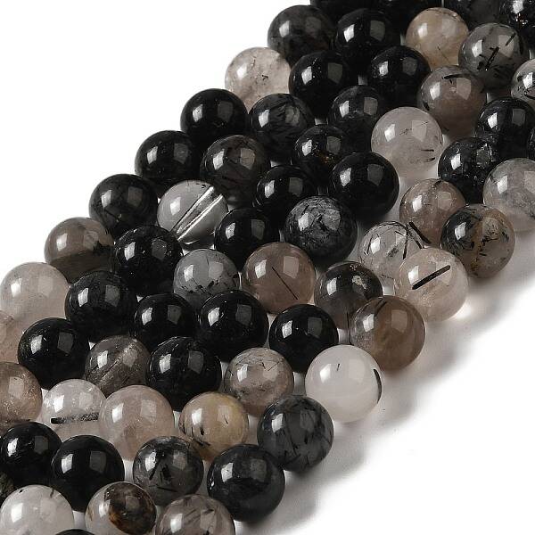Natural Black Rutilated Quartz Beads Strands