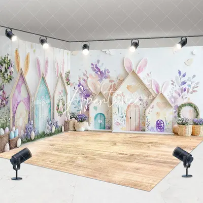 Aperturee Spring Colorful Rabbit Hutch Easter Room Set Backdrop, 7 x 7 ft / 10 x 7 ft / 10 x 7 ft, 247.5 USD, room set backdr...