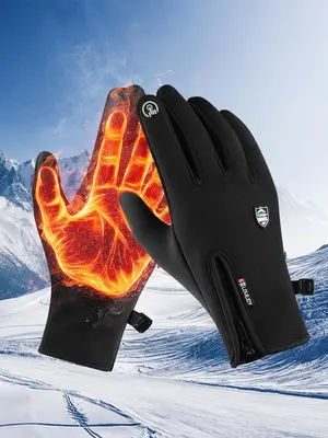 Men's Touch Screen Gloves, Waterproof Windproof Gloves, Casual Solid Color Sportive Fleece Lined Gloves for Outdoor Activitie...