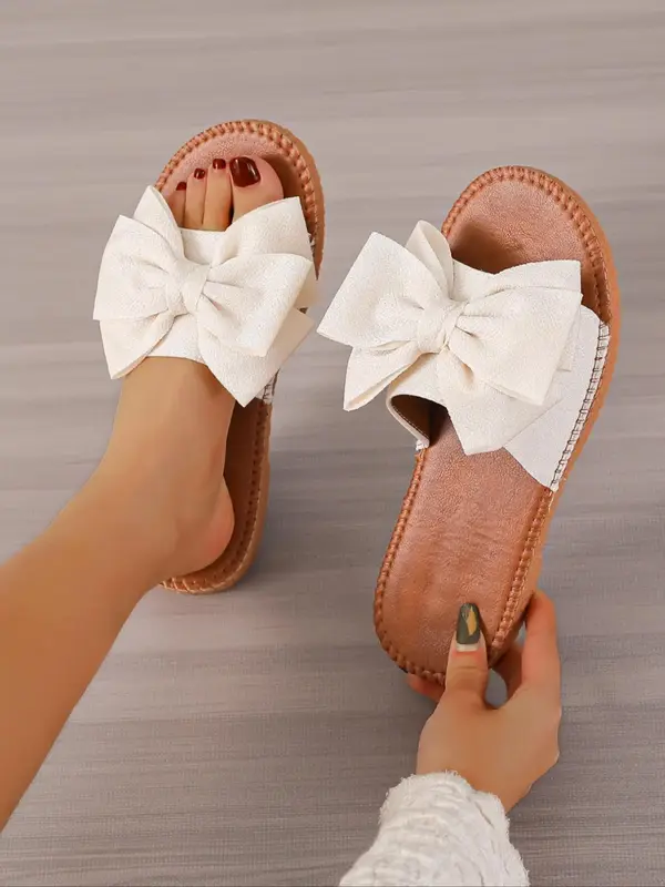 Women's Cute Bowknot Design Slip on Sandals for Summer 2024, Casual Versatile Soft Non-slip Slide Sandals for Summer, Fashion...