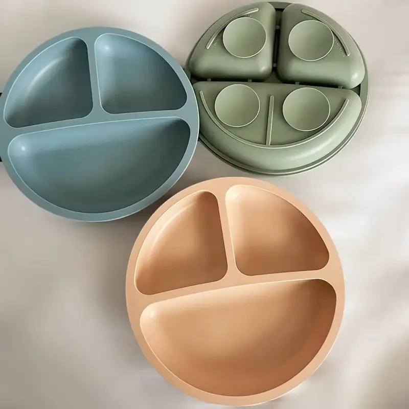 Silicone Divided Suction Baby Plates 3 Pack, Toddler Plates, Non-Slip, Baby Led Weaning Supplies, Microwave & Dishwasher Safe...