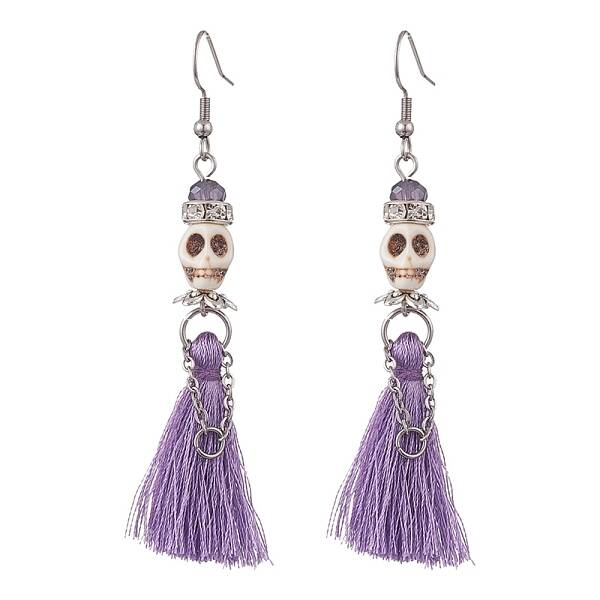 Synthetic Turquoise Skull Dangle Earrings