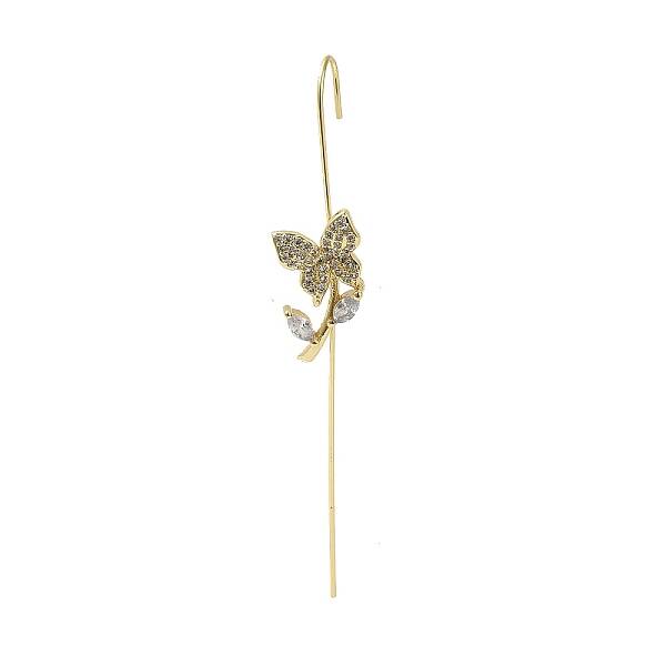 Butterfly Brass Crystal Rhinestone Ear Wrap Crawler Hook Earrings for Women