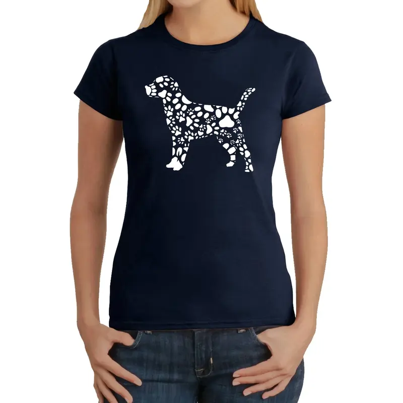 Dog Paw Prints - Women's Word Art T-Shirt - Kelly - X-Large