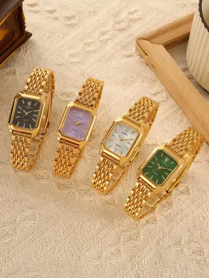 4-piece Women's Durable Casual Wristwatch Set, Square Dial Fashionable Party Watch, Stylish Gift for Birthday, Mother's Day, ...