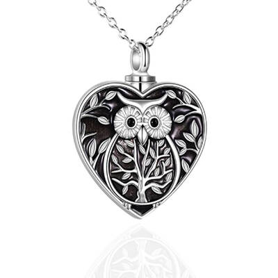 Alloy Heart with Owl Urn Ashes Pendant Necklace with Enamel