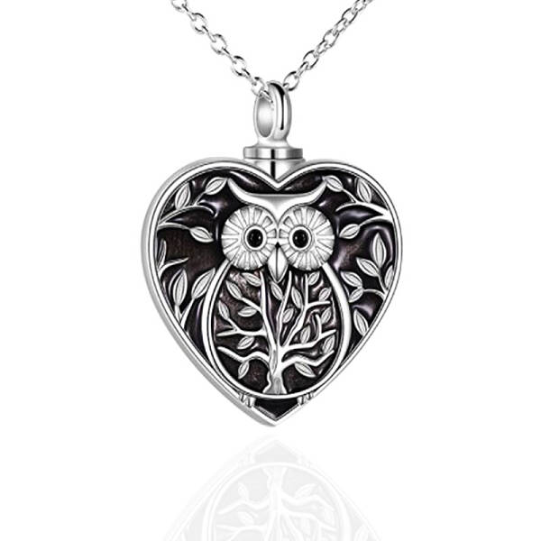 Alloy Heart with Owl Urn Ashes Pendant Necklace with Enamel
