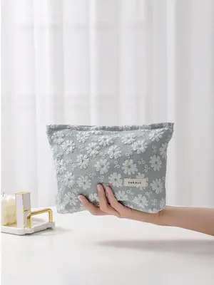 Ditsy Floral Pattern Makeup Bag, Large Capacity Cosmetic Storage Bag, Zipper Canvas Makeup Organizer Pouch, Versatile Storage...