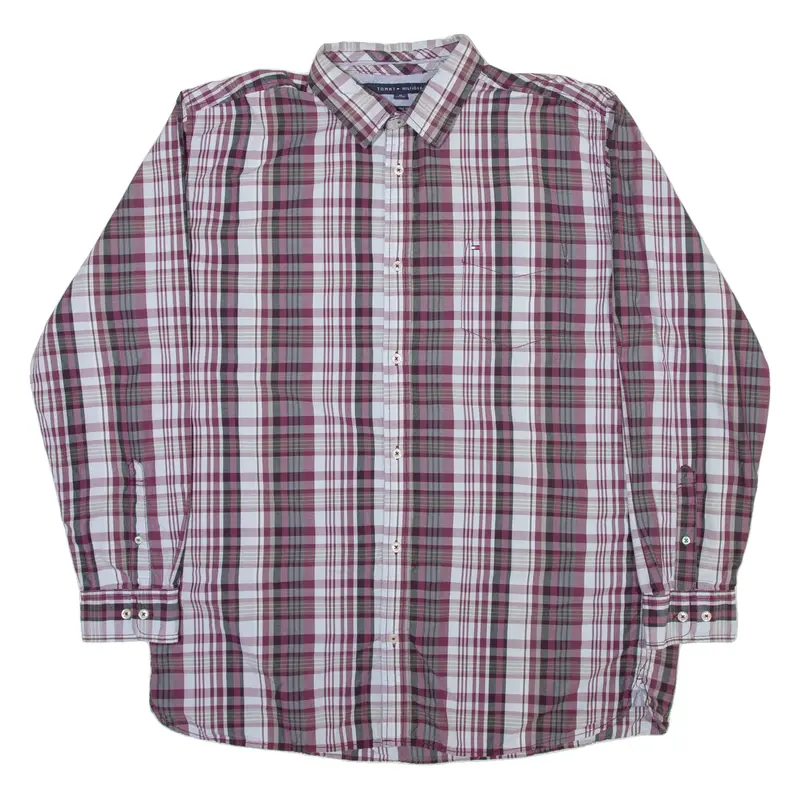 TOMMY HILFIGER Mens Shirt Maroon Check Long Sleeve XL