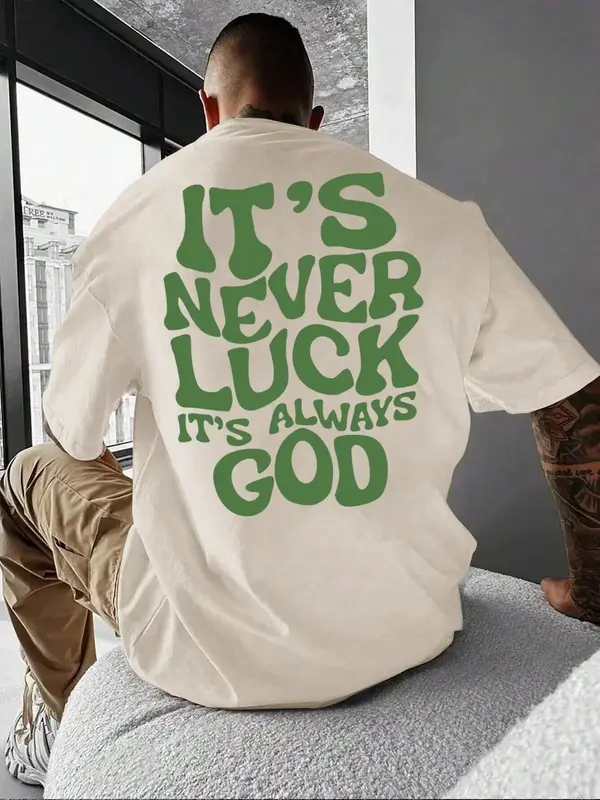 Men's Letter Print Round Neck Tee, Loose Casual Drop Shoulder Short Sleeve T-shirt, Men's Summer Top for Daily Wear