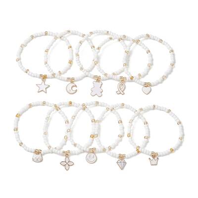 10Pcs 10 Styles Glass Seed Beads Stretch Bracelet Sets