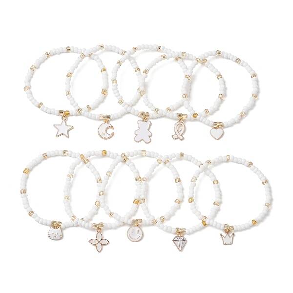 10Pcs 10 Styles Glass Seed Beads Stretch Bracelet Sets
