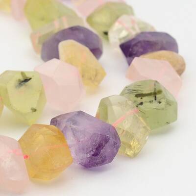 Natural Prehnite & Rose Quartz & Amethyst & Citrine Nuggets Beads Strands