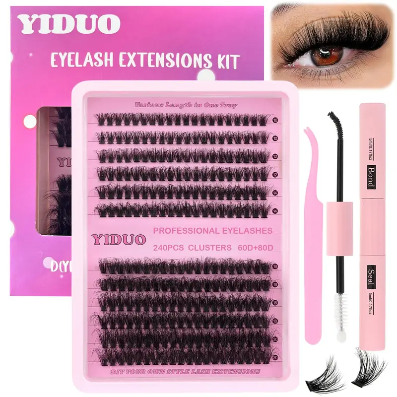 DIY Lash Kit, Volume False Eyelashes with Eyelash Tweezers & Eyelash Glue, Curling Strip Lashes, Natural Curl Lashes, V Cur L...