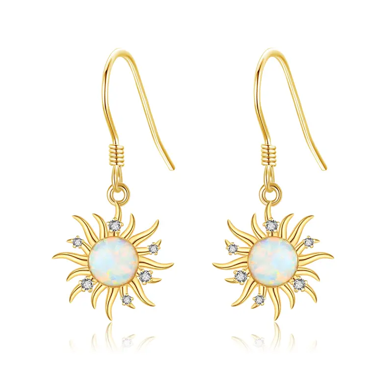 14K Gold Opal Sun Drop Earrings