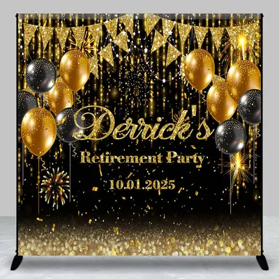 Custom Balloons Black Gold Retirement Party Backdrop - Aperturee