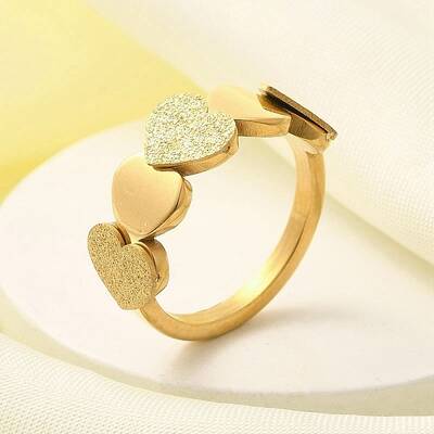 Textured Heart 304 Stainless Steel Finger Ring for Women