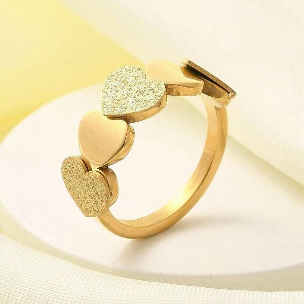 Textured Heart 304 Stainless Steel Finger Ring for Women