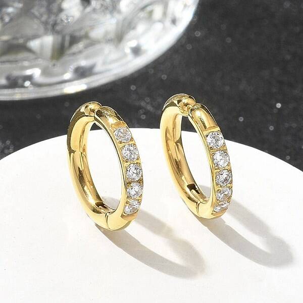 304 Stainless Steel Micro Pave Clear Cubic Zirconia Cuff Earrings