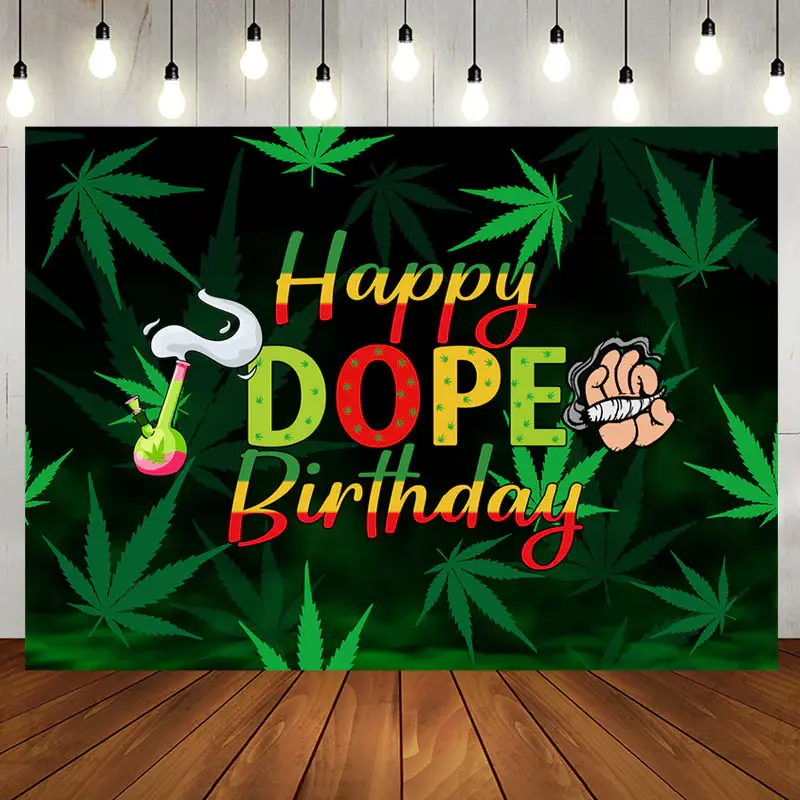 Marijuana Cigarette Happy Dope Birthday Backdrop - Aperturee