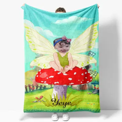 Lovely Elf Mushroom Grassland Custom Photo Blanket - Lofaris