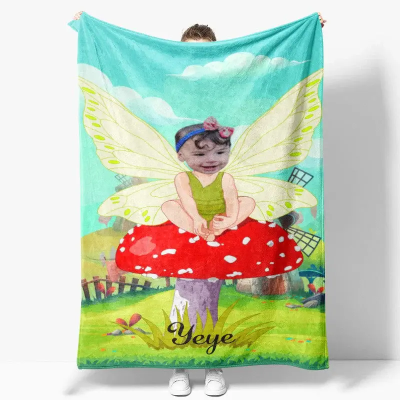 Lovely Elf Mushroom Grassland Custom Photo Blanket - Lofaris
