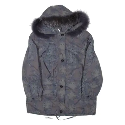 Womens Jacket Blue Hooded Crazy Pattern L