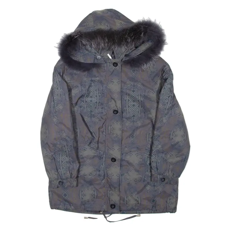 Womens Jacket Blue Hooded Crazy Pattern L