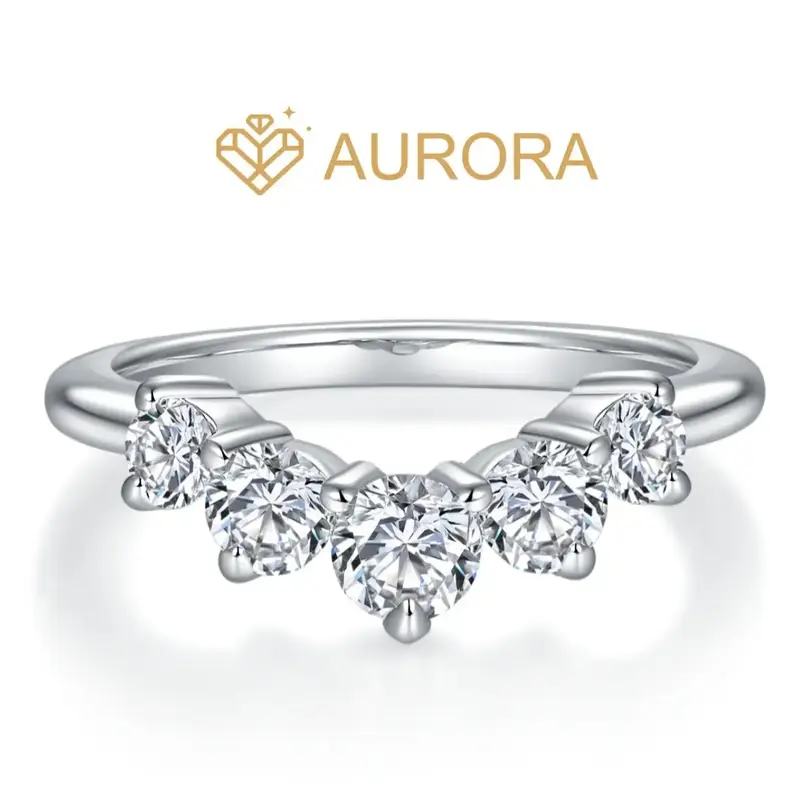 【#19 Melody】Full Moissanite main stone and side stone rings  Band with 925 Sterling Silver Synthetic Moissanite