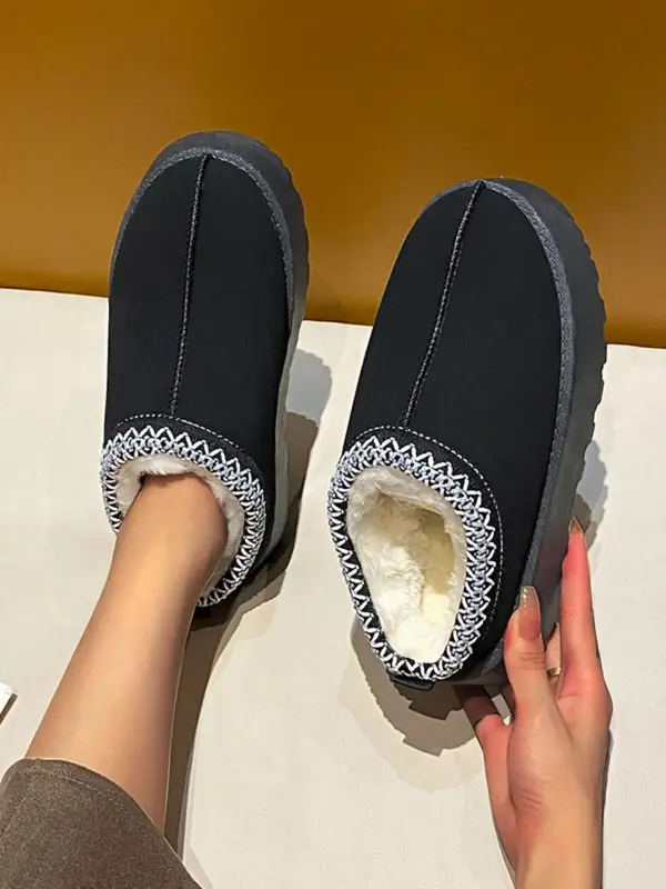 Women's Solid Plush Lining Snow Boots, Casual Comfortable Non-slip Home Slippers, Fluffy Winter House Winter Shoes for Indoor...