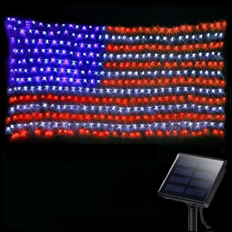 echosari Solar American Flag Lights Outdoor,420 LEDs American Flag Net Lights 6.5ft x 3.28ft Super Bright,Memorial Day Decora...
