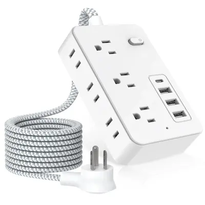 Surge Protector Power Strip, Ultra Thin Flat Extension Cord with 6 Outlets 4 USB Ports(2 USB C), Flat Plug Power Strip, Braid...