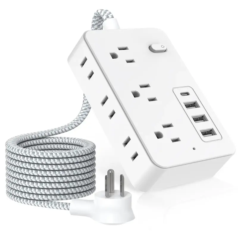 Surge Protector Power Strip, Ultra Thin Flat Extension Cord with 6 Outlets 4 USB Ports(2 USB C), Flat Plug Power Strip, Braid...