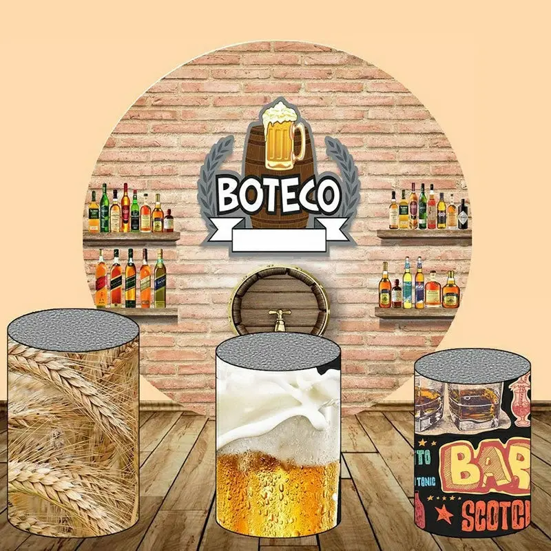 Aperturee Circle Brown Brick Round Boteco Birthday Backdrop Kit | Round Party Backdrop | Circle Background For Party | Round ...