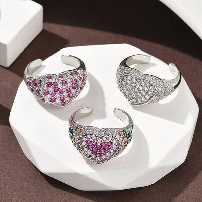 Heart Brass Micro Pave Cubic Zirconia Cuff Rings for Women