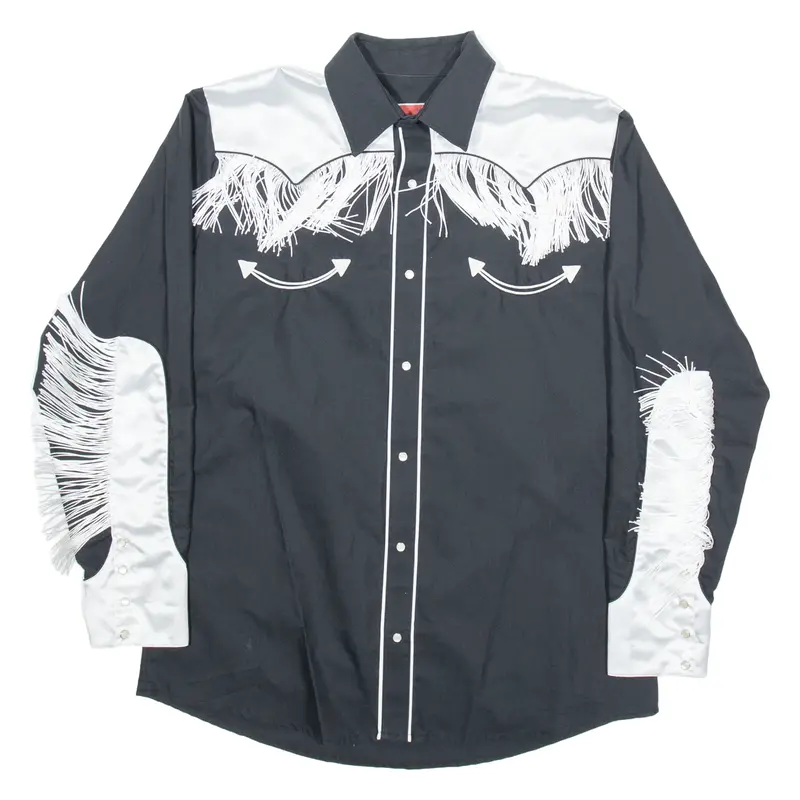 RANGERS Tassels Mens Plain Shirt Black Long Sleeve M