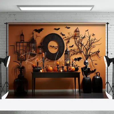 Black Clock Branch Halloween Photo Backdrop - Aperturee