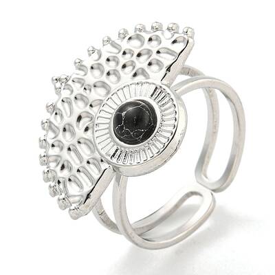 304 Stainless Steel Synthetic Turquoise Cuff Rings