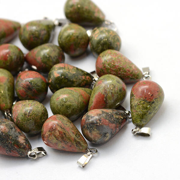 Teardrop Natural Unakite Pendants