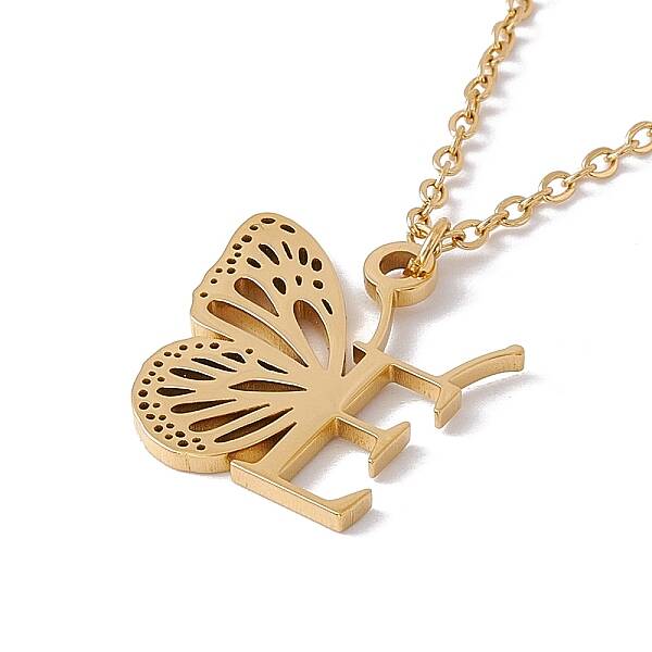 Initial Letter with Butterfly Pendant Necklace