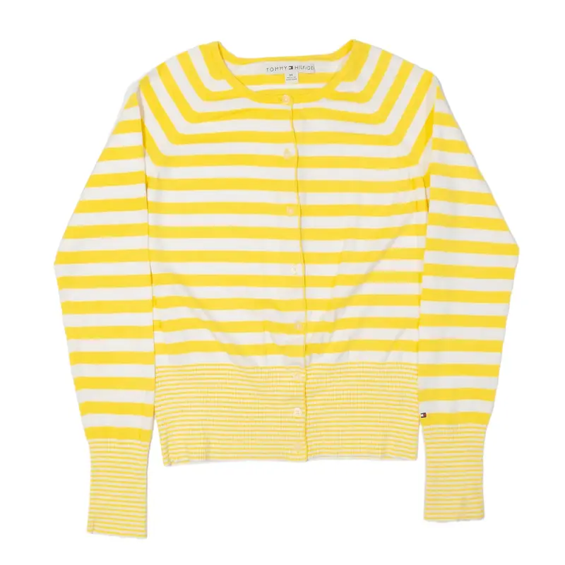 TOMMY HILFIGER Cardigan Yellow Striped Tight Knit Womens M