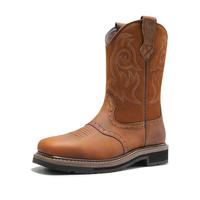 NORTIV 8 Steel Toe Cowboy Boots for Men Western Square Toe Leather Work Boots with Hazard Protection, Weight Decor steel toe ...