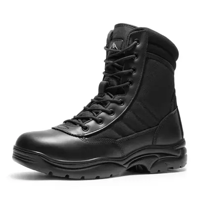 NORTIV 8 TROOPER Men's Military Tactical Boots - Breathable Soft Leather Round Toe Black Boots for Men Work Boots for Men Wal...