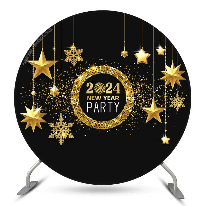 Aperturee Golden Five Pointed Star Happy New Year Round Backdrop | New Year Backdrop 2024 | New Year Photo Booth Ideas | Happ...